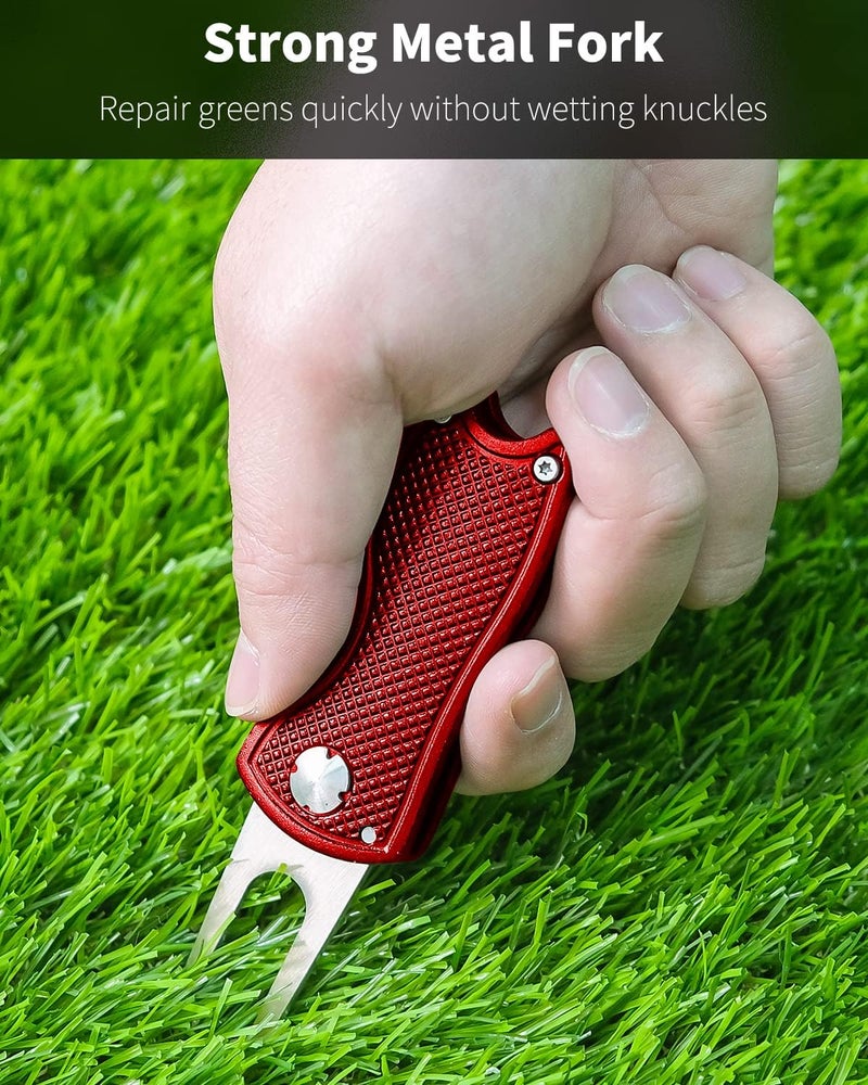 GreenHaven 2-6 Pack Golf Divot Repair Tool for Golfers Foldable Metal Green Tool with Magnetic Putt Alignment Ball Marker Pop-up Fork Tine with Sturdy Aluminum Alloy Handle - Image 2